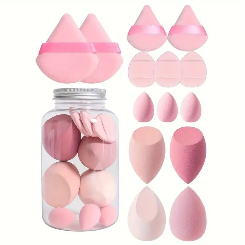 14Pcs Makeup Sponge Set with Storage Jar | Velvet Beauty Blenders and Foundation Puffs