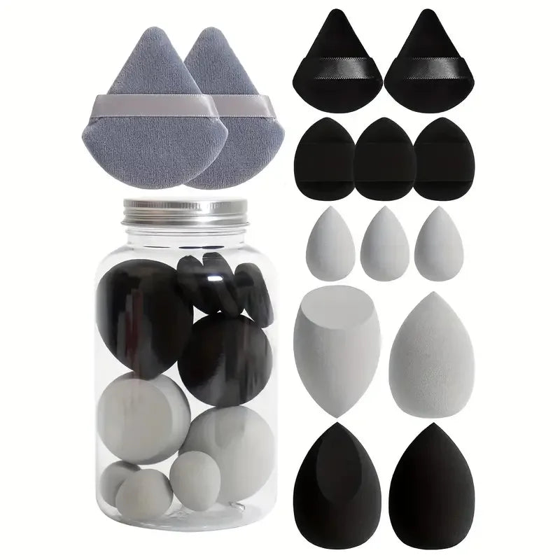 14Pcs Makeup Sponge Set with Storage Jar | Velvet Beauty Blenders and Foundation Puffs