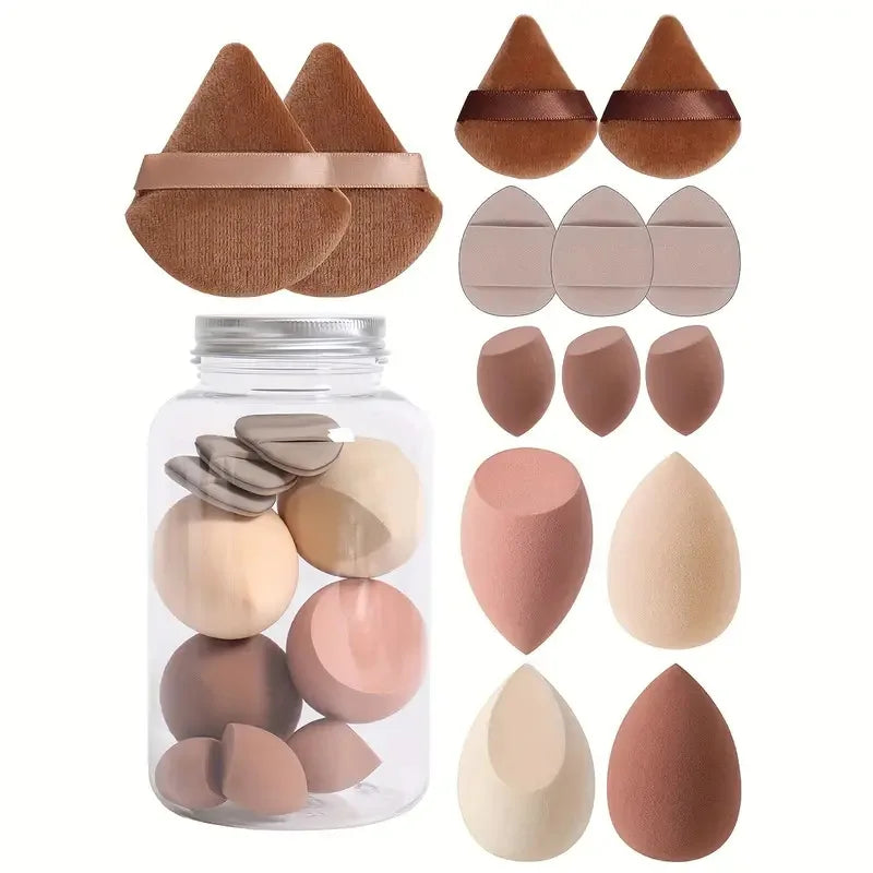 14Pcs Makeup Sponge Set with Storage Jar | Velvet Beauty Blenders and Foundation Puffs